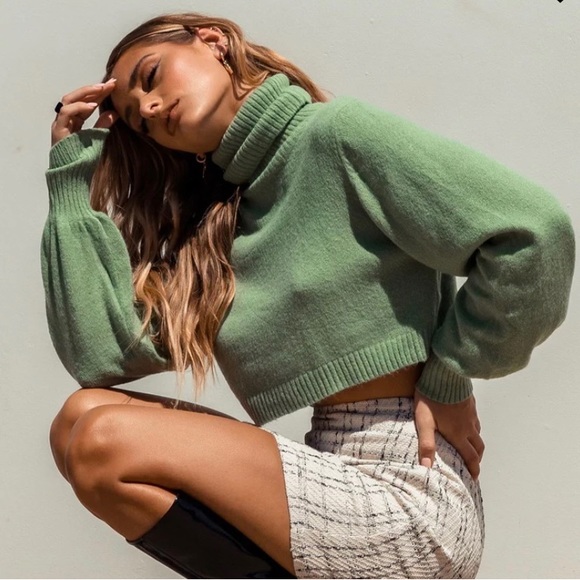 Princess Polly Sweaters - ZAHARA CROPPED TURTLENECK SWEATER GREEN